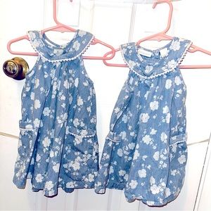 LOT of 2 First Impressions Twin Girls Dresses - Denim Chambray - 24 Months, GUC